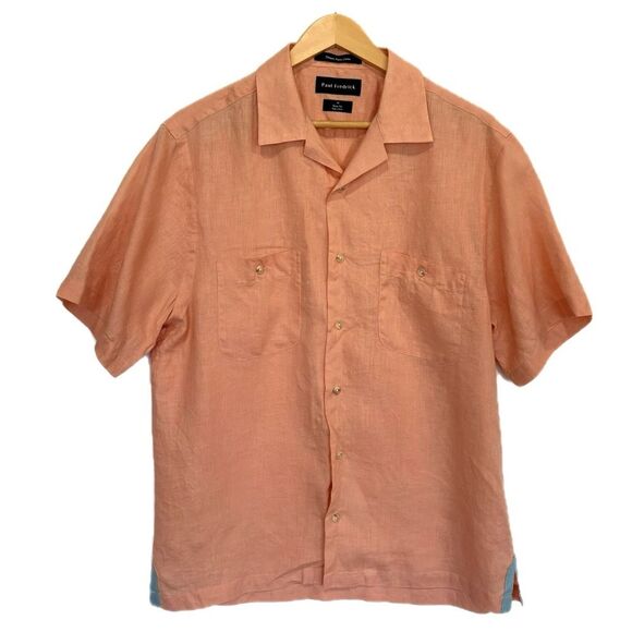 Paul Fredrick Other - Paul Fredrick 100% Linen Camp Shirt Mens Size M Short Sleeve Button Down Peach